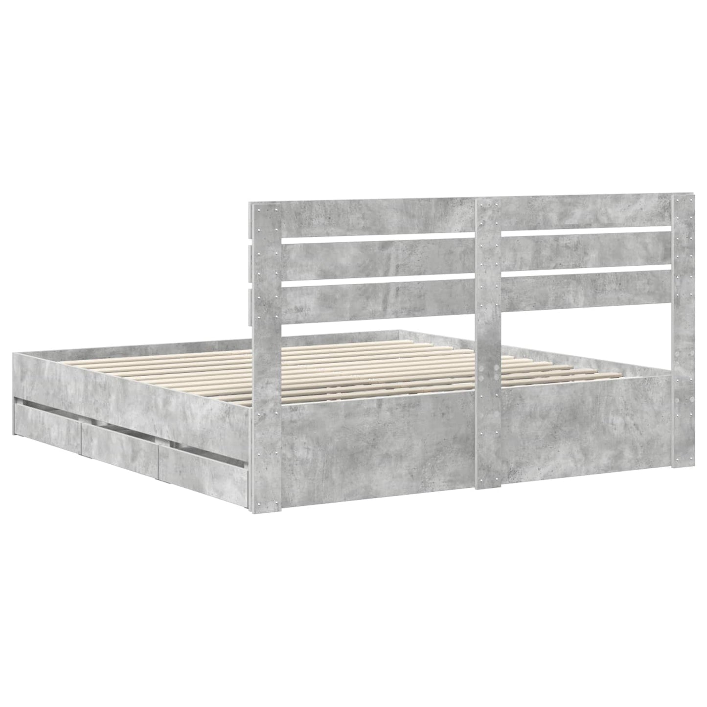 vidaXL Bed Frame with Drawer Concrete Grey 200 x 200 cm Engineer Wood