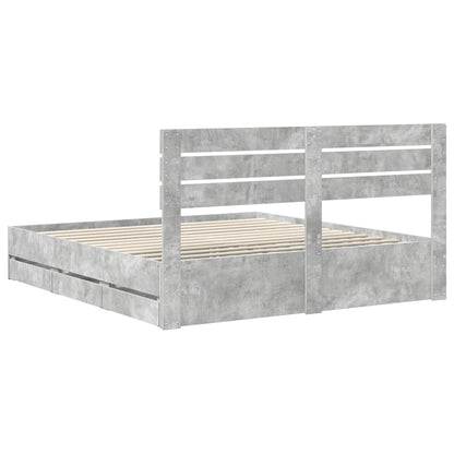 vidaXL Bed Frame with Drawer Concrete Grey 200 x 200 cm Engineer Wood