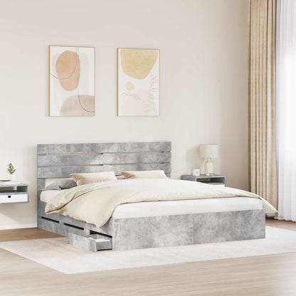 vidaXL Bed Frame with Drawer Concrete Grey 180 x 200 cm Engineer Wood