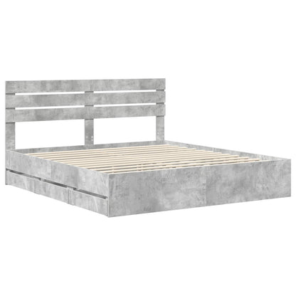 vidaXL Bed Frame with Drawer Concrete Grey 180 x 200 cm Engineer Wood