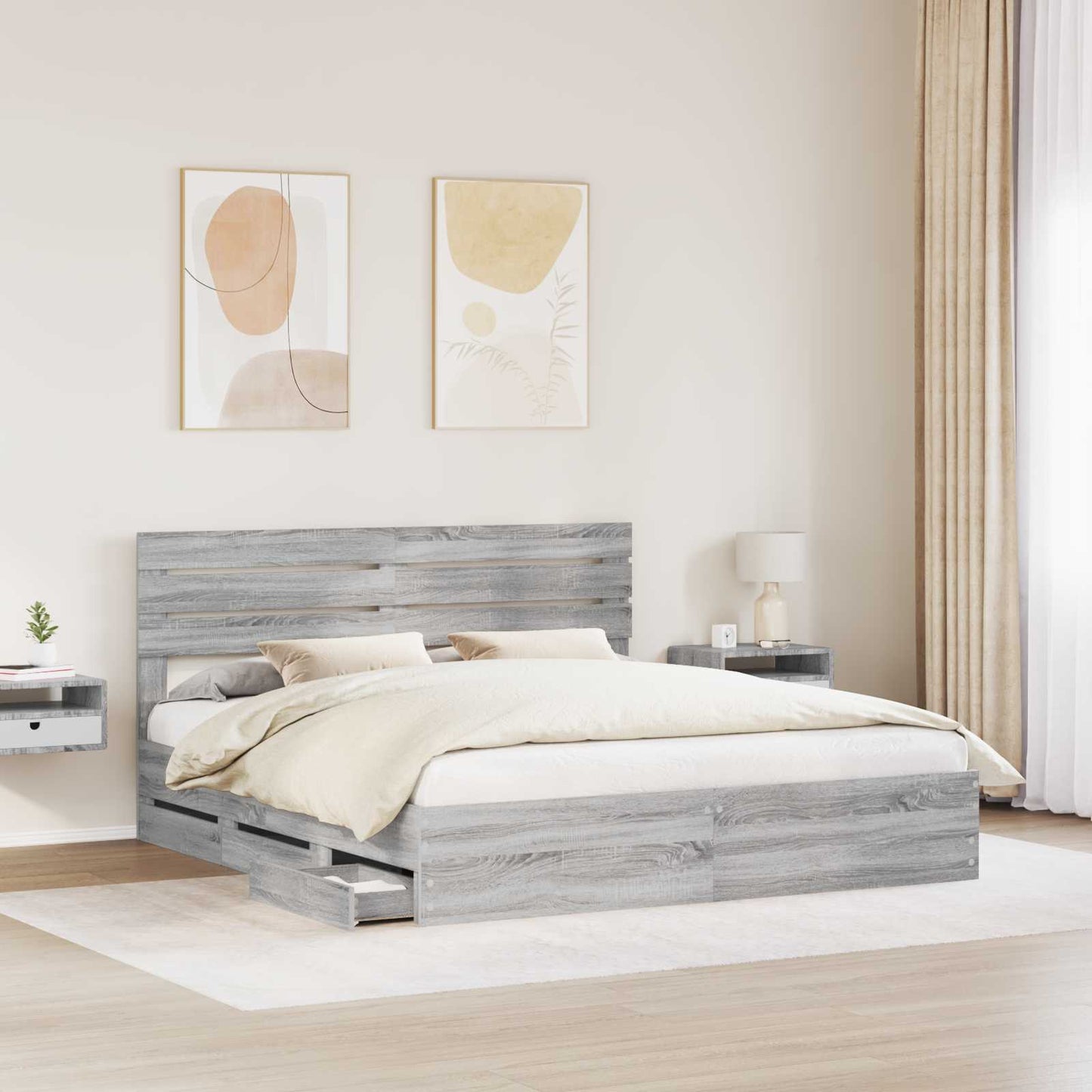 vidaXL Bed Frame with Drawer Grey Sonoma 180 x 200 cm Engineer Wood