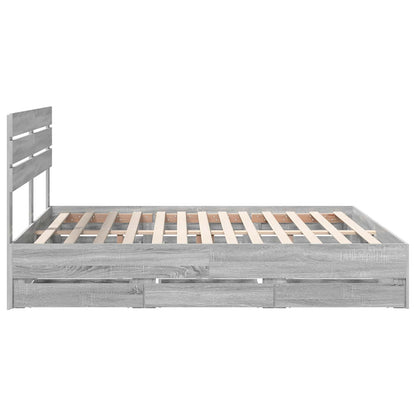 vidaXL Bed Frame with Drawer Grey Sonoma 180 x 200 cm Engineer Wood