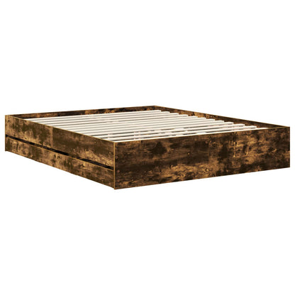 vidaXL Bed Frame with Drawer Smoked Oak 160 x 200 cm Engineer Wood