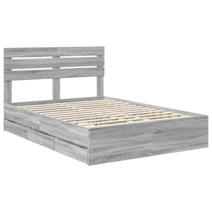 vidaXL Bed Frame with Drawer Grey Sonoma 160 x 200 cm Engineer Wood