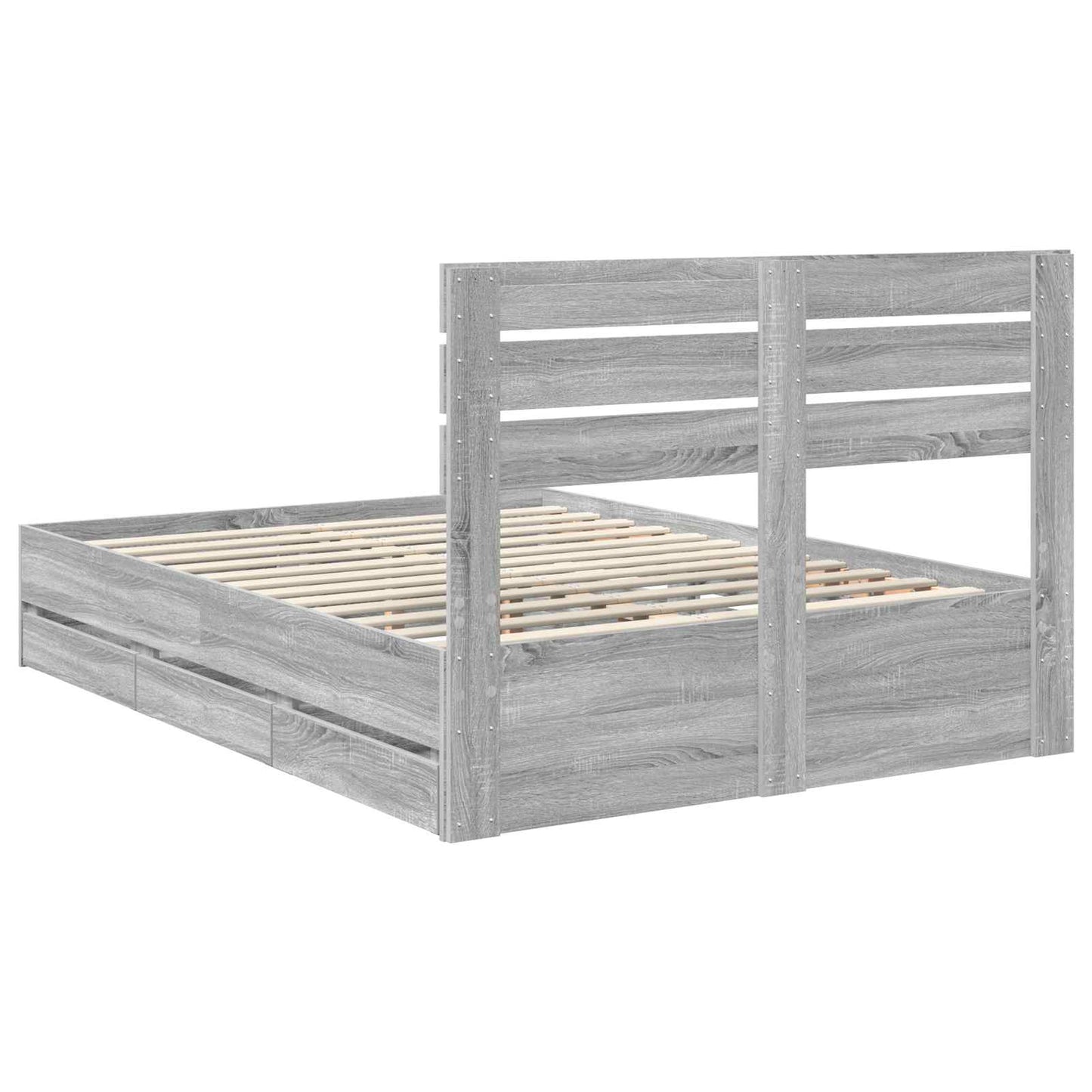 vidaXL Bed Frame with Drawer Grey Sonoma 160 x 200 cm Engineer Wood