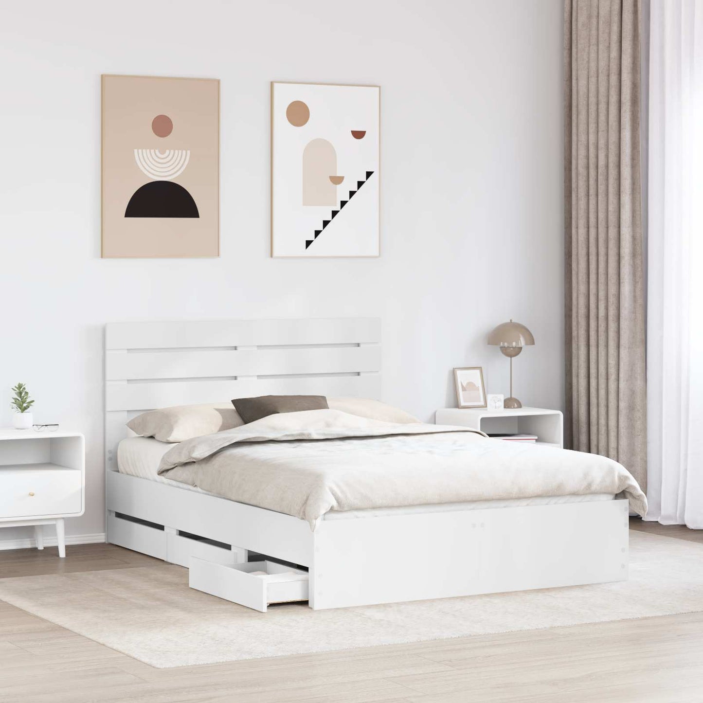 vidaXL Bed Frame with Drawer White 150 x 200 cm Engineer Wood