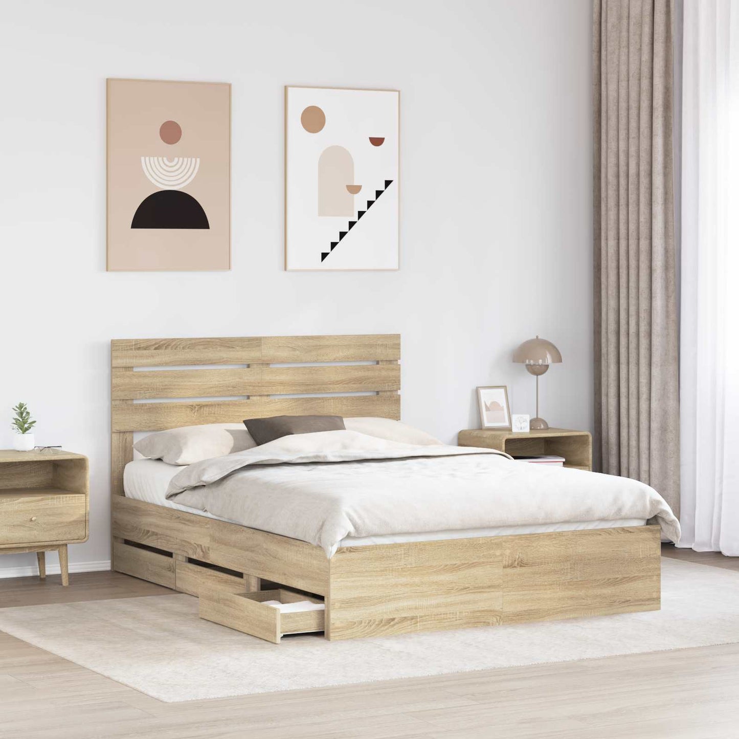 vidaXL Bed Frame with Drawer Sonoma Oak 150 x 200 cm Engineer Wood