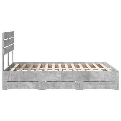 vidaXL Bed Frame with Drawer Concrete Grey 150 x 200 cm Engineer Wood