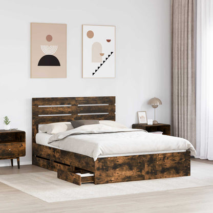 vidaXL Bed Frame with Drawer Smoked Oak 150 x 200 cm Engineer Wood