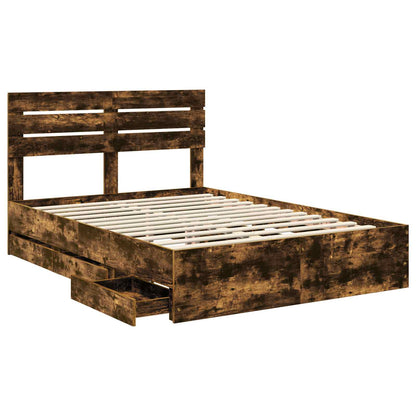 vidaXL Bed Frame with Drawer Smoked Oak 150 x 200 cm Engineer Wood