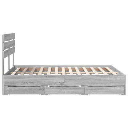 vidaXL Bed Frame with Drawer Grey Sonoma 150 x 200 cm Engineer Wood