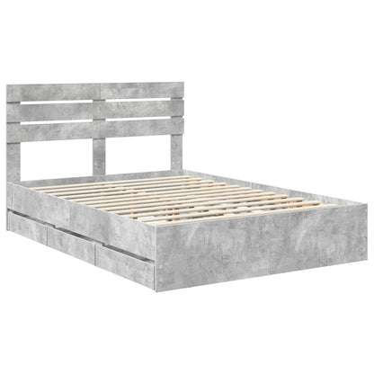 vidaXL Bed Frame with Drawer Concrete Grey 140 x 200 cm Engineer Wood