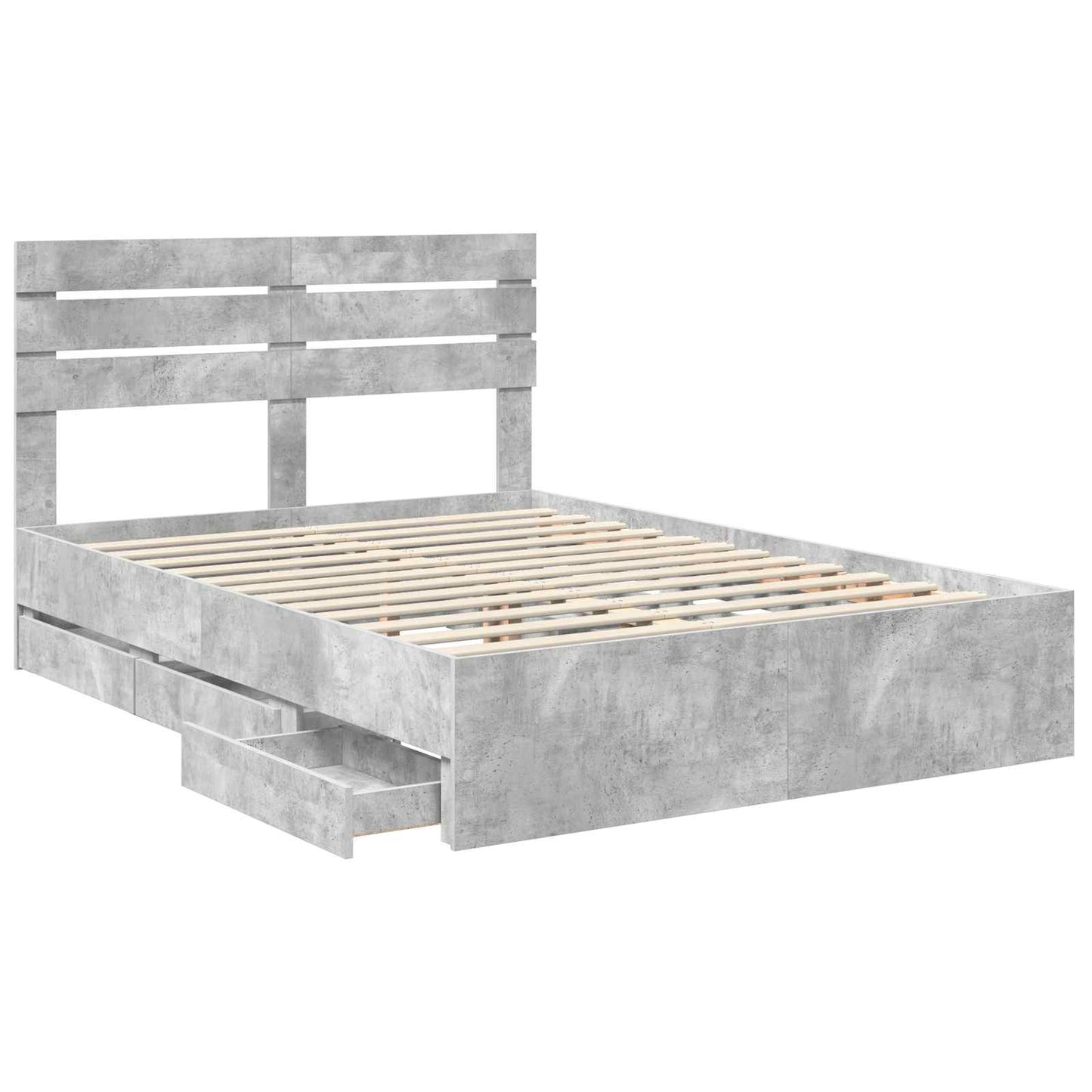 vidaXL Bed Frame with Drawer Concrete Grey 140 x 200 cm Engineer Wood