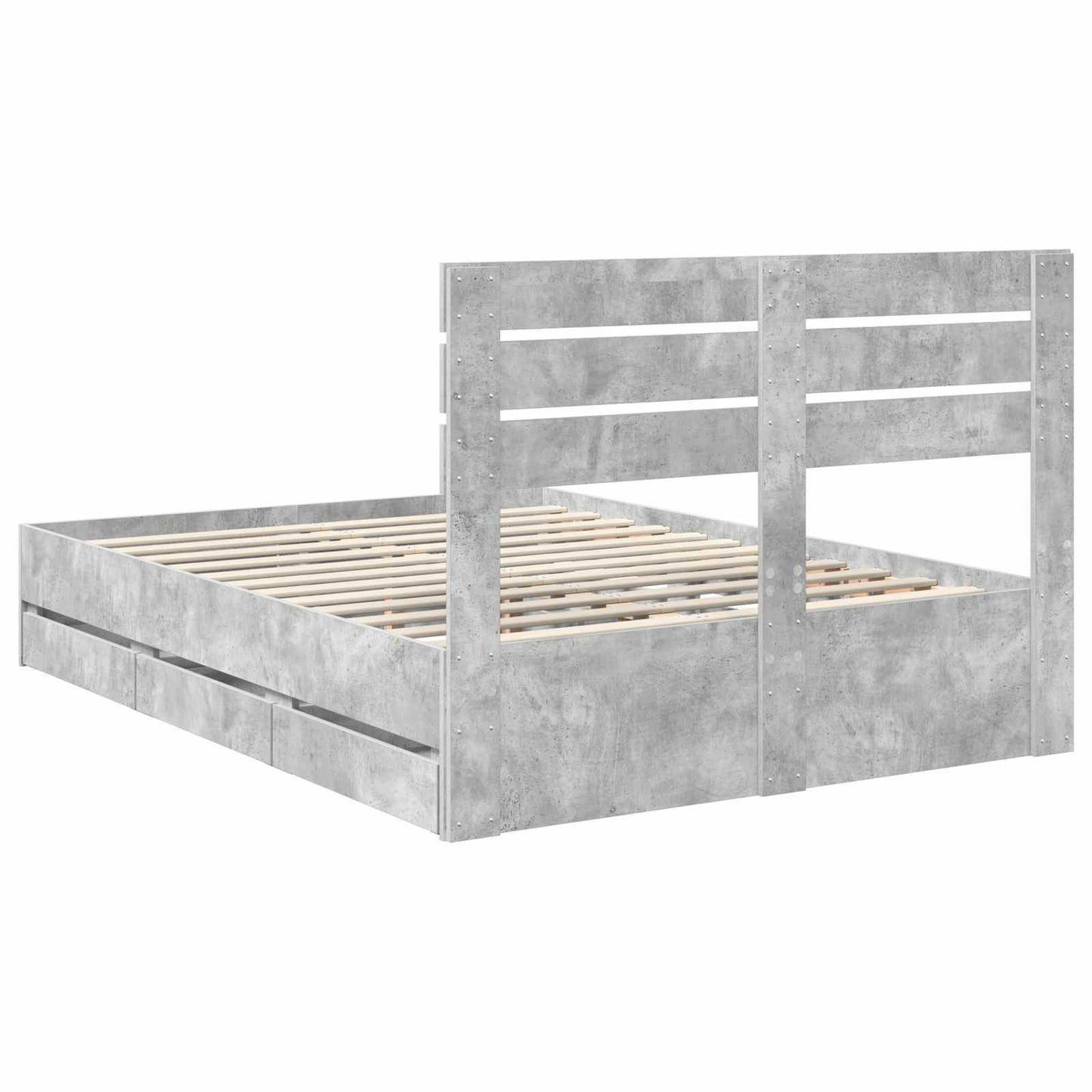 vidaXL Bed Frame with Drawer Concrete Grey 140 x 200 cm Engineer Wood