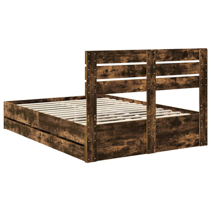 vidaXL Bed Frame with Drawer Smoked Oak 140 x 200 cm Engineer Wood