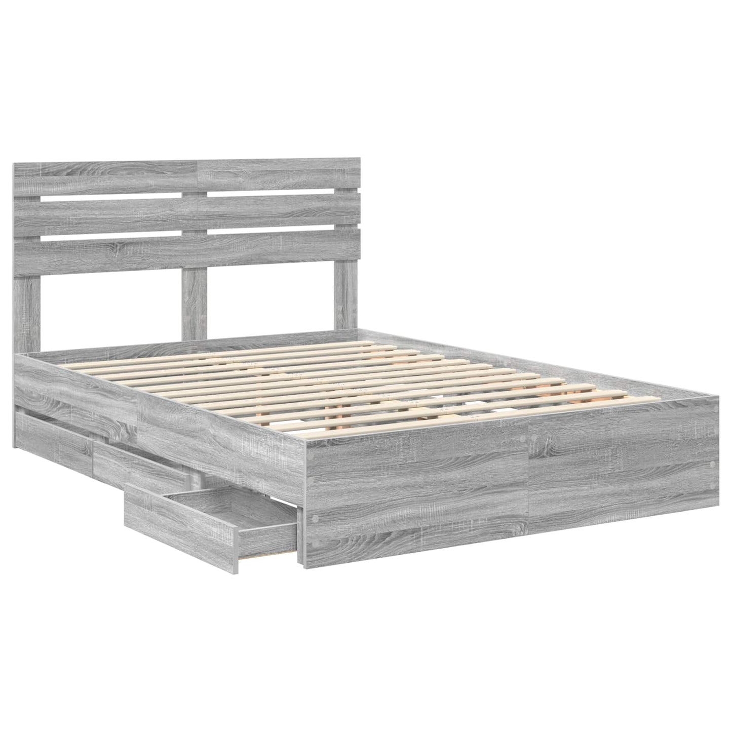 vidaXL Bed Frame with Drawer Grey Sonoma 140 x 200 cm Engineer Wood