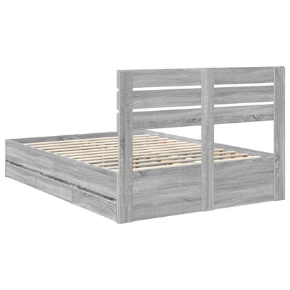vidaXL Bed Frame with Drawer Grey Sonoma 140 x 200 cm Engineer Wood