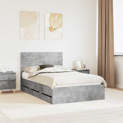vidaXL Bed Frame with Drawer Concrete Grey 135 x 190 cm Engineer Wood