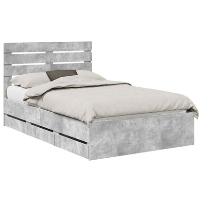 vidaXL Bed Frame with Drawer Concrete Grey 135 x 190 cm Engineer Wood