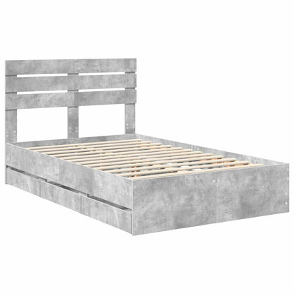 vidaXL Bed Frame with Drawer Concrete Grey 135 x 190 cm Engineer Wood