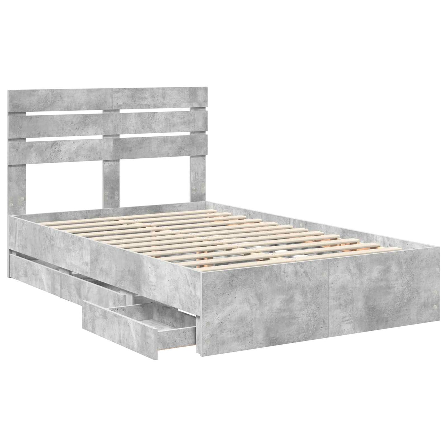 vidaXL Bed Frame with Drawer Concrete Grey 135 x 190 cm Engineer Wood