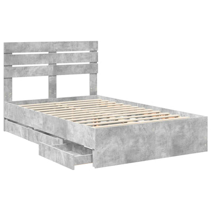 vidaXL Bed Frame with Drawer Concrete Grey 135 x 190 cm Engineer Wood