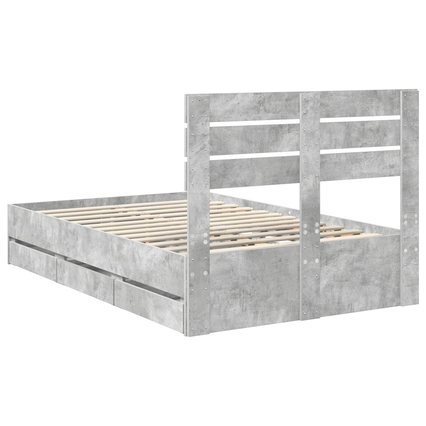 vidaXL Bed Frame with Drawer Concrete Grey 135 x 190 cm Engineer Wood