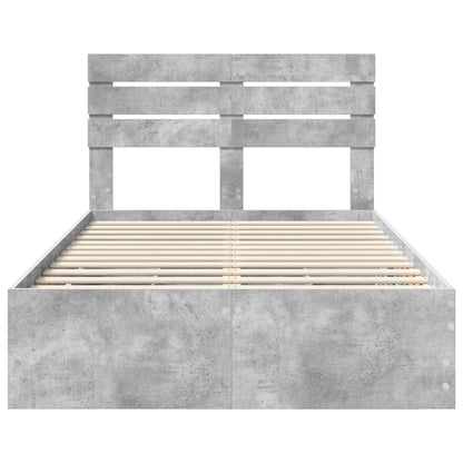vidaXL Bed Frame with Drawer Concrete Grey 135 x 190 cm Engineer Wood