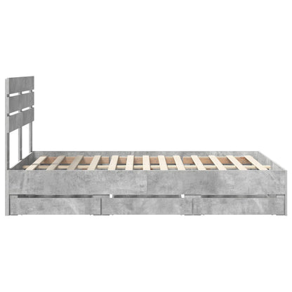vidaXL Bed Frame with Drawer Concrete Grey 135 x 190 cm Engineer Wood