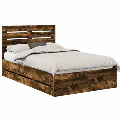 vidaXL Bed Frame with Drawer Smoked Oak 135 x 190 cm Engineer Wood