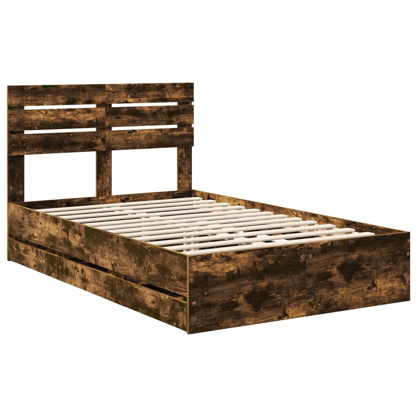 vidaXL Bed Frame with Drawer Smoked Oak 135 x 190 cm Engineer Wood
