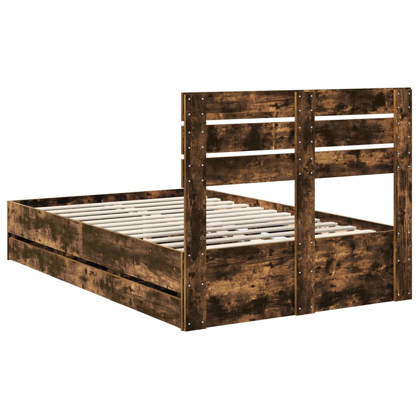 vidaXL Bed Frame with Drawer Smoked Oak 135 x 190 cm Engineer Wood