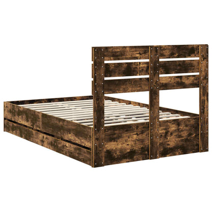 vidaXL Bed Frame with Drawer Smoked Oak 135 x 190 cm Engineer Wood