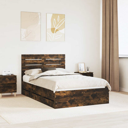 vidaXL Bed Frame with Drawer Smoked Oak 120 x 200 cm Engineer Wood