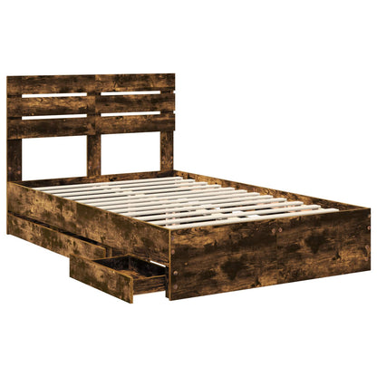 vidaXL Bed Frame with Drawer Smoked Oak 120 x 200 cm Engineer Wood