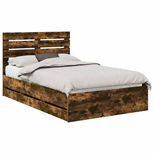 vidaXL Bed Frame with Drawer Smoked Oak 120 x 190 cm Engineer Wood