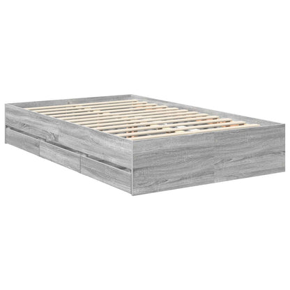 vidaXL Bed Frame with Drawer Grey Sonoma 120 x 190 cm Engineer Wood