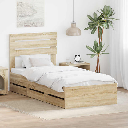 vidaXL Bed Frame with Drawer Sonoma Oak 100 x 200 cm Engineer Wood