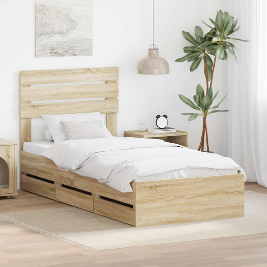 vidaXL Bed Frame with Drawer Sonoma Oak 100 x 200 cm Engineer Wood
