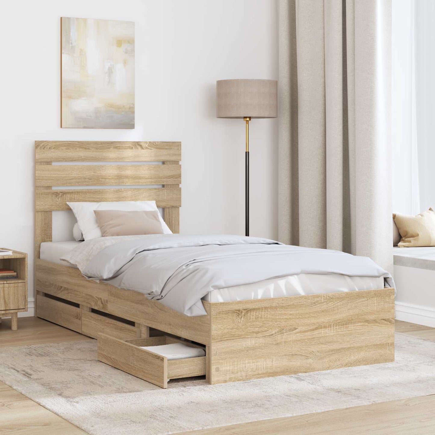vidaXL Bed Frame with Drawer Sonoma Oak 100 x 200 cm Engineer Wood