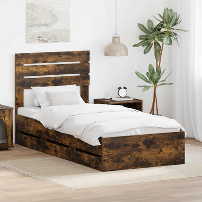 vidaXL Bed Frame with Drawer Smoked Oak 90 x 200 cm Engineer Wood