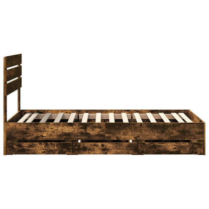 vidaXL Bed Frame with Drawer Smoked Oak 90 x 200 cm Engineer Wood