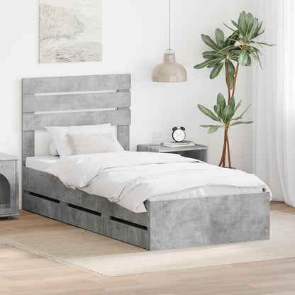 vidaXL Bed Frame with Drawer Concrete Grey 90 x 190 cm Engineer Wood