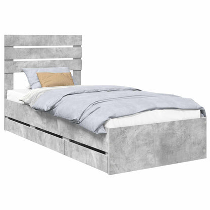 vidaXL Bed Frame with Drawer Concrete Grey 90 x 190 cm Engineer Wood