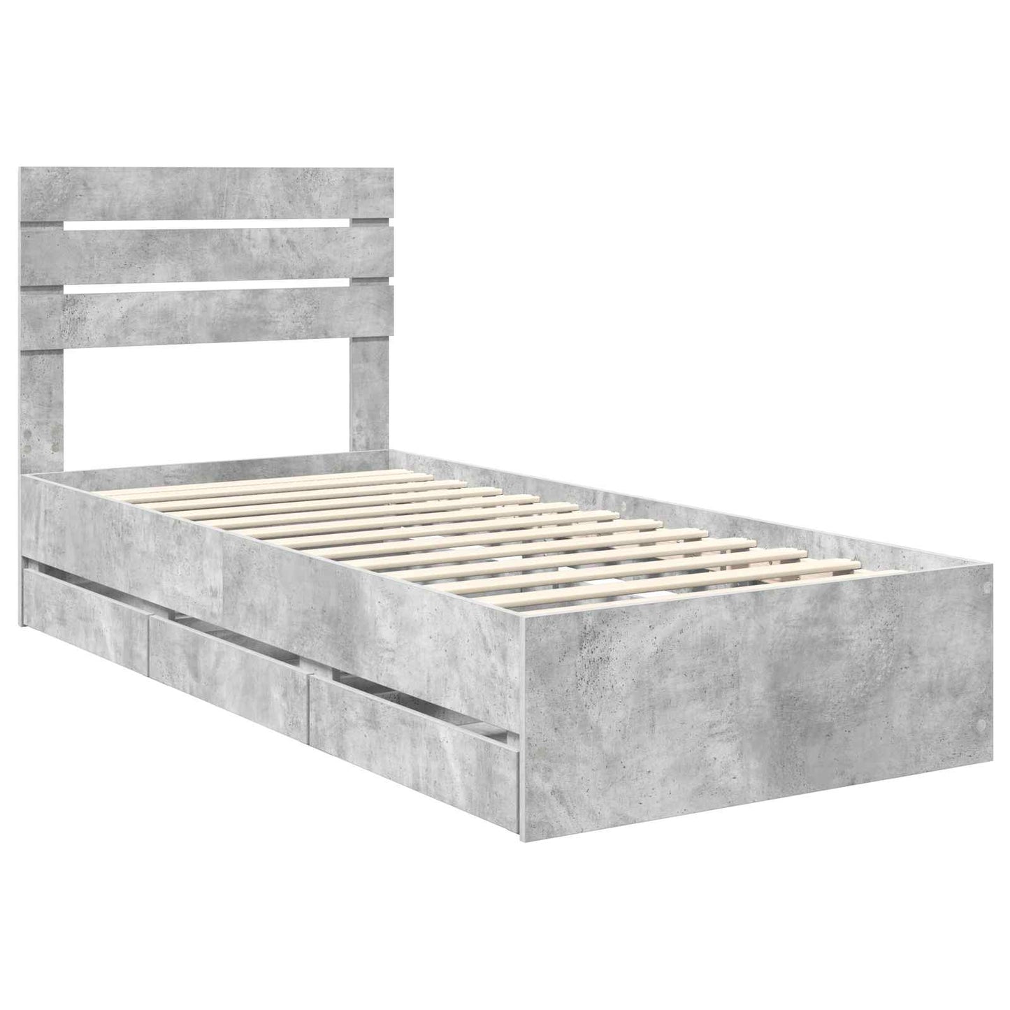 vidaXL Bed Frame with Drawer Concrete Grey 90 x 190 cm Engineer Wood