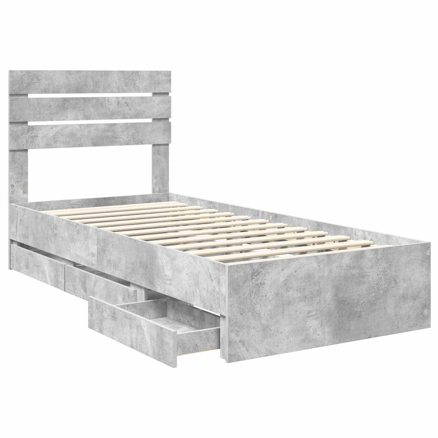 vidaXL Bed Frame with Drawer Concrete Grey 90 x 190 cm Engineer Wood