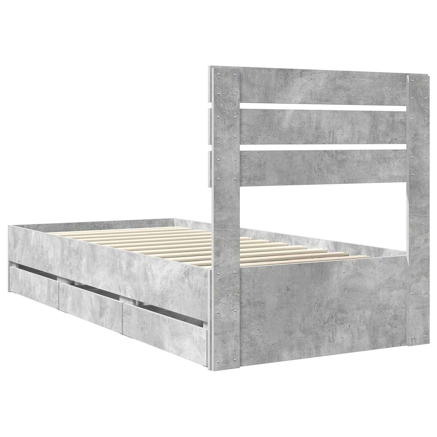 vidaXL Bed Frame with Drawer Concrete Grey 90 x 190 cm Engineer Wood