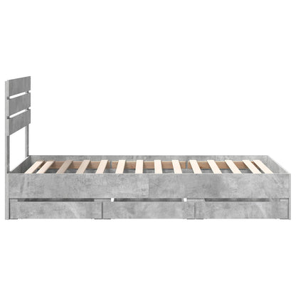 vidaXL Bed Frame with Drawer Concrete Grey 90 x 190 cm Engineer Wood