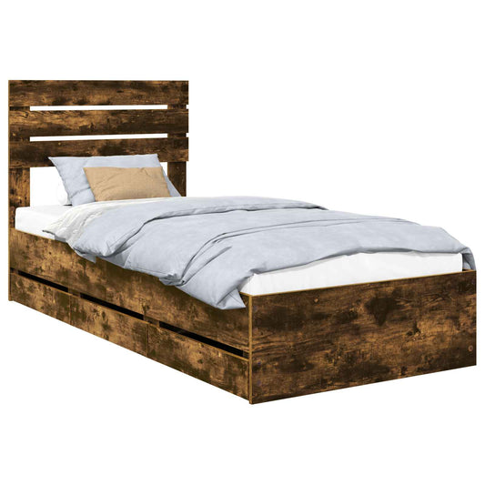 vidaXL Bed Frame with Drawer Smoked Oak 90 x 190 cm Engineer Wood