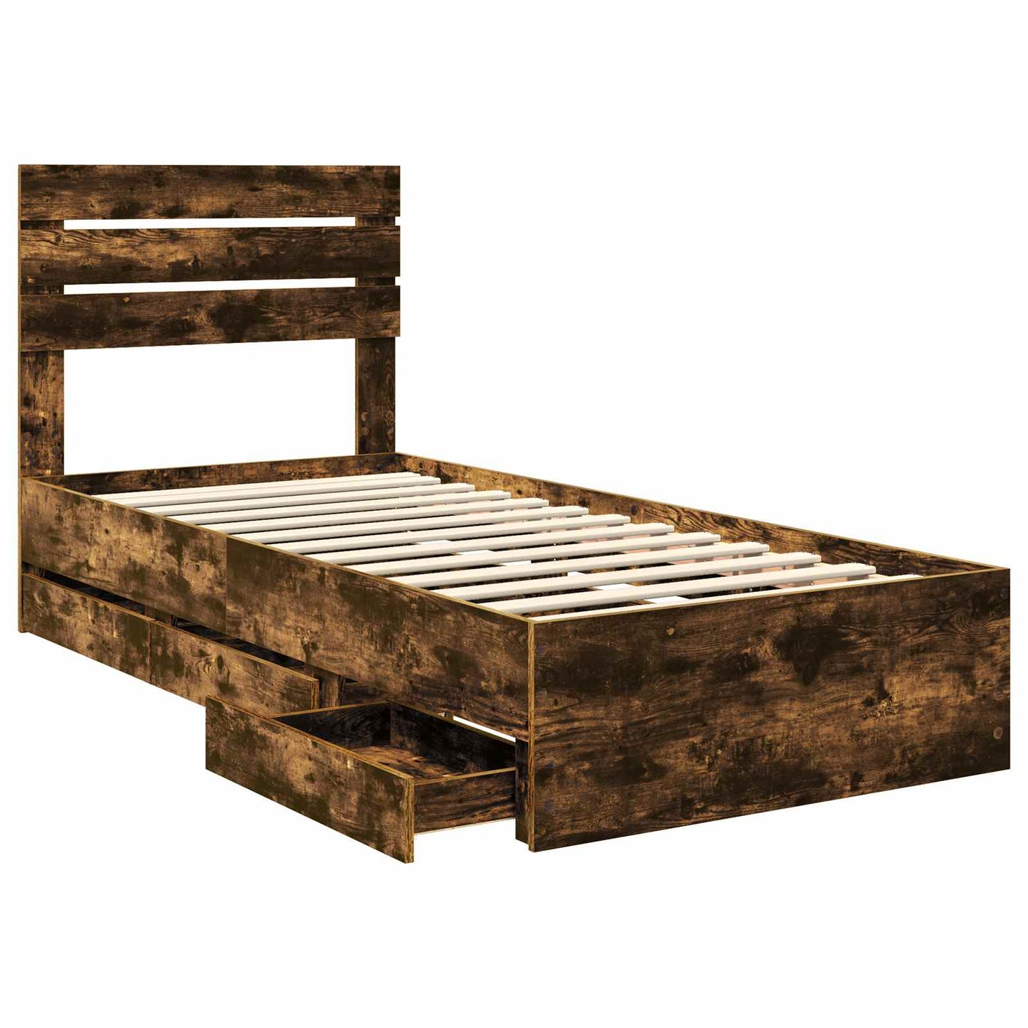 vidaXL Bed Frame with Drawer Smoked Oak 90 x 190 cm Engineer Wood